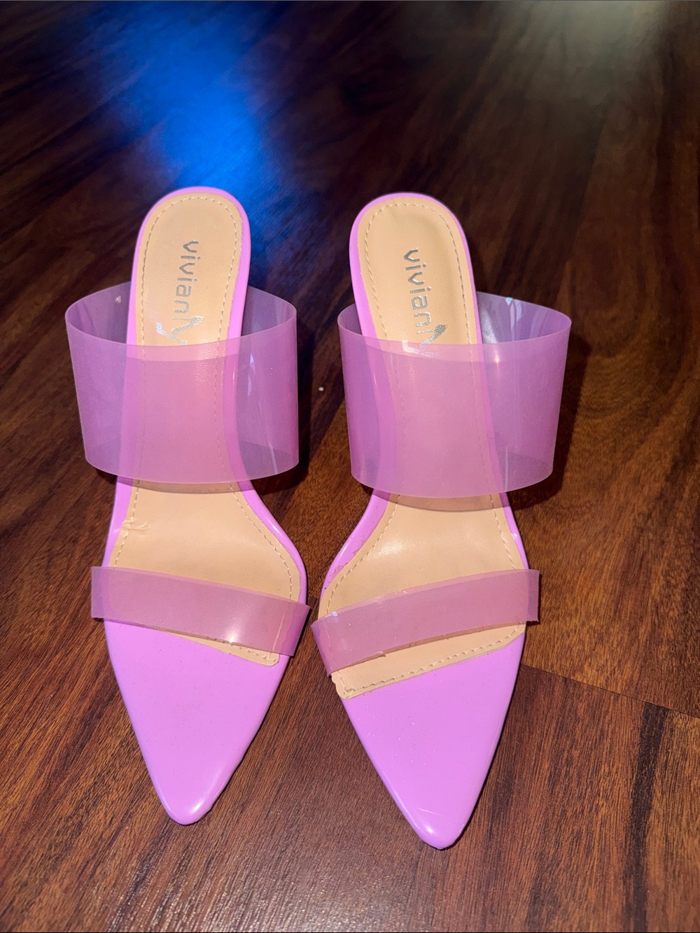 Viviana Lilac Pointed-Toe Clear Strap Mules
